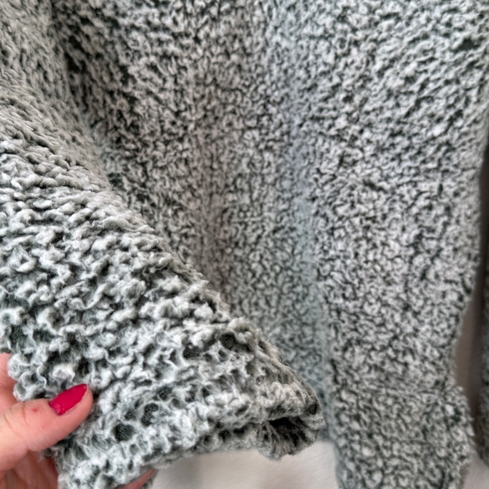 Love Tree Sherpa Sweater Quarter Zip Green and White Size Small - Picture 3 of 8